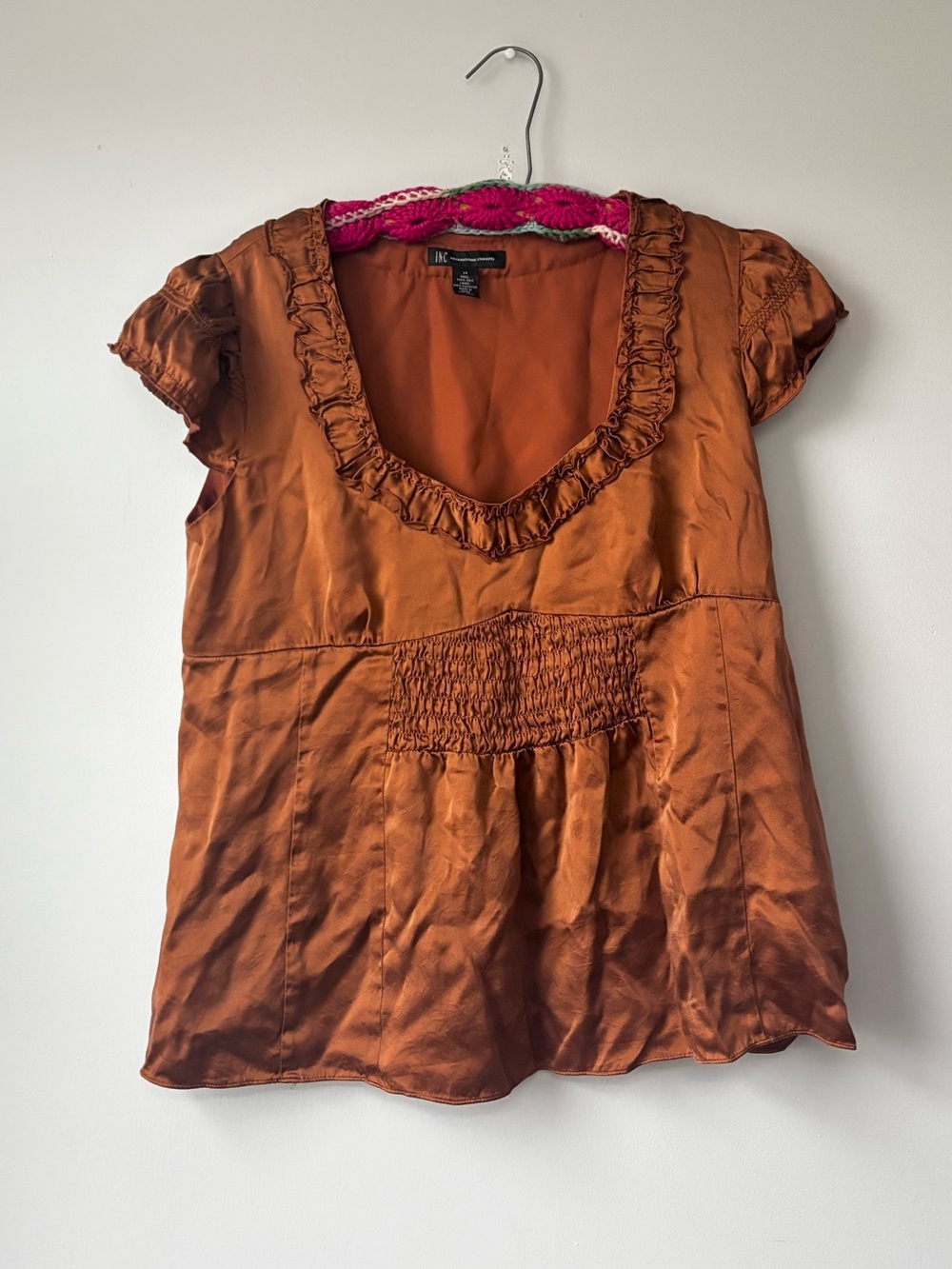 Vintage Silk Ruffle-Trim Scoop Neck Top